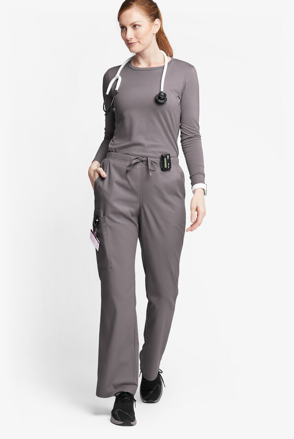 Pantalón médico Butter-Soft Originals de tiro medio con piernas acampanadas y 6 bolsillos para mujer - Grey Stone - 4