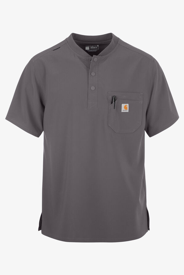 Carhartt Cross-Flex Men's 3-Pocket STRETCH Zip Pocket Henley Banded Collar Scrub Top - Pewter - 1