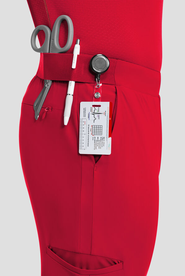 Infinity Pursuit Men's 5-Pocket STRETCH Internal Drawstring Cargo Jogger Scrub Pants - Cherry Pop - 2