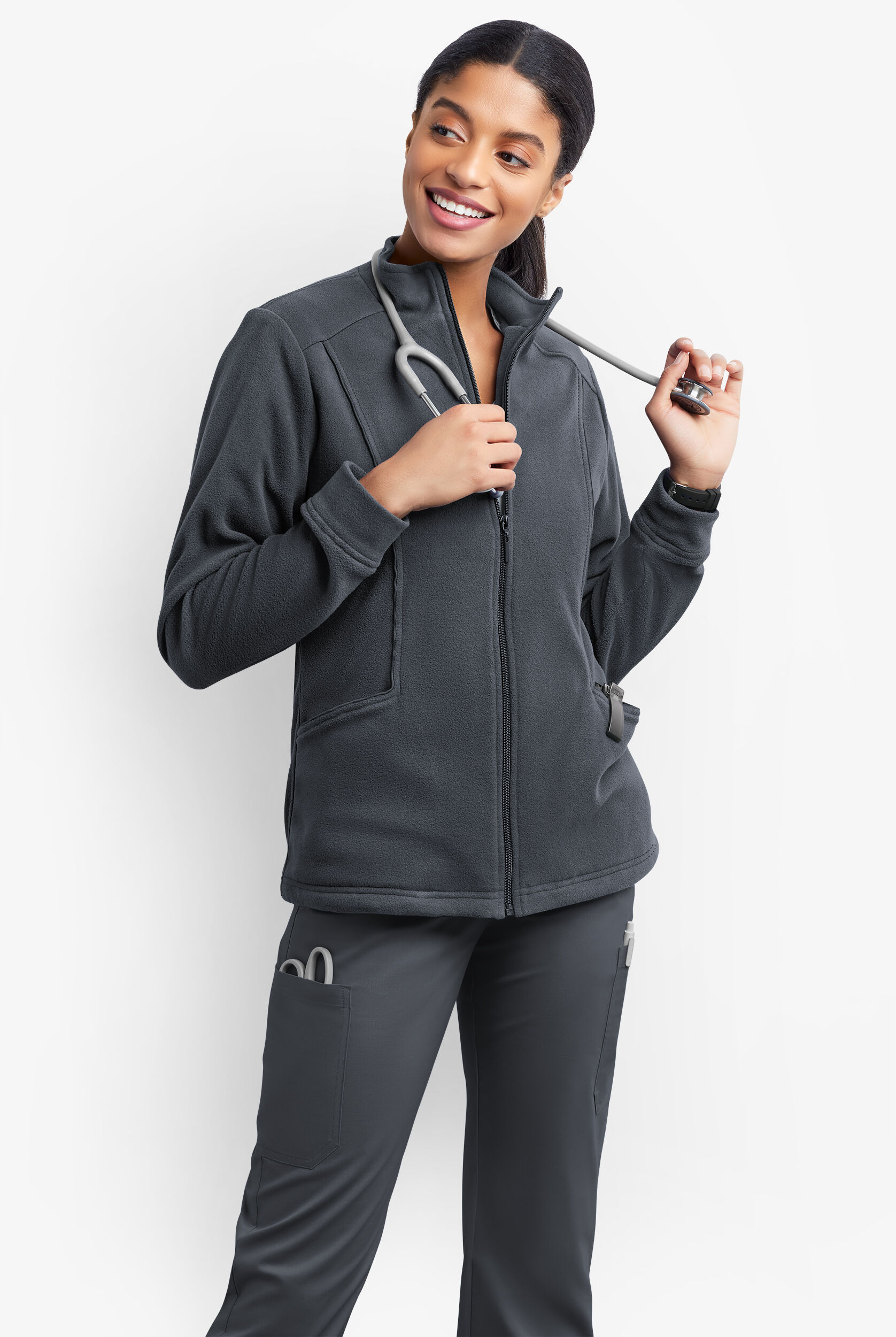 【SURGERY】 cross zip crop fleece jacket 'black' Womens Fleece Full Zip Jacket – Wink Scrubs