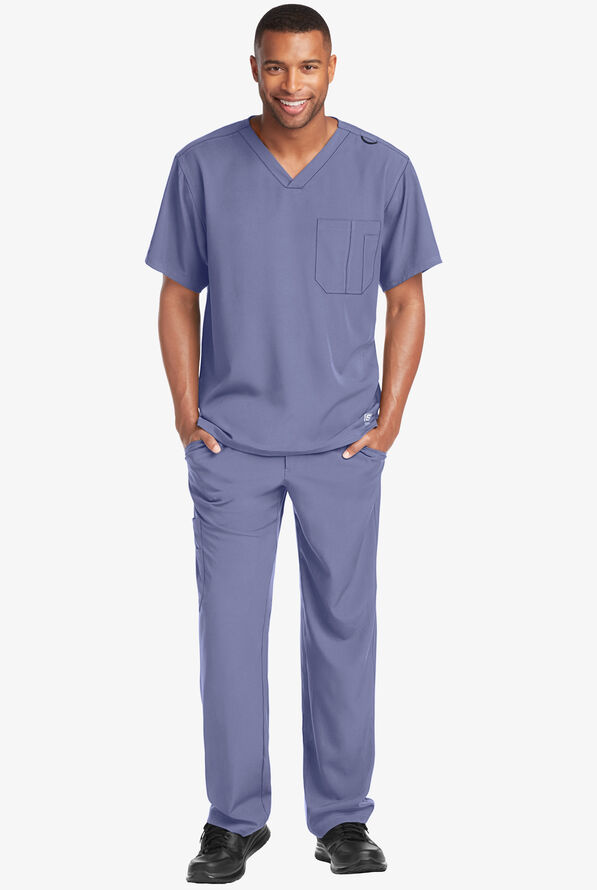 Skechers by Barco Structure Men's 1-Pocket STRETCH V-Neck Scrub Top - Ceil Blue - 2