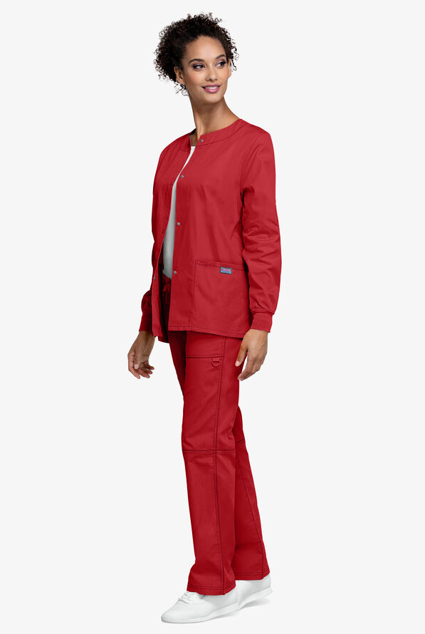 Cherokee Workwear Women's 3-Pocket Snap Front Scrub Jacket - Red - 4