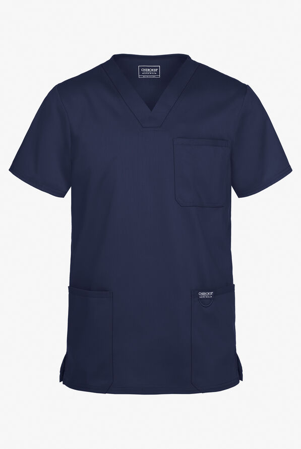 Cherokee Workwear Revolution Men's 3-Pocket STRETCH V-Neck Scrub Top - Navy - 1