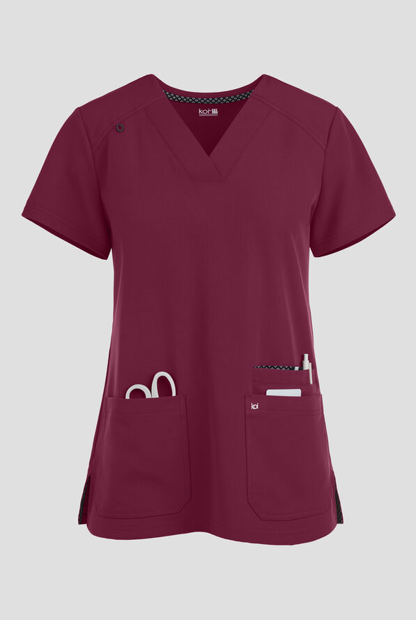 Blusa m&eacute;dica Koi Next Gen Hustle and Hear con cuello en V y 3 bolsillos para mujer - Wine - 1