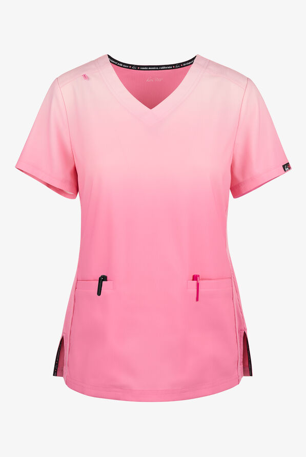 koi Lite Peony Pink Ombre Women's 2Pocket VNeck Print Scrub Top