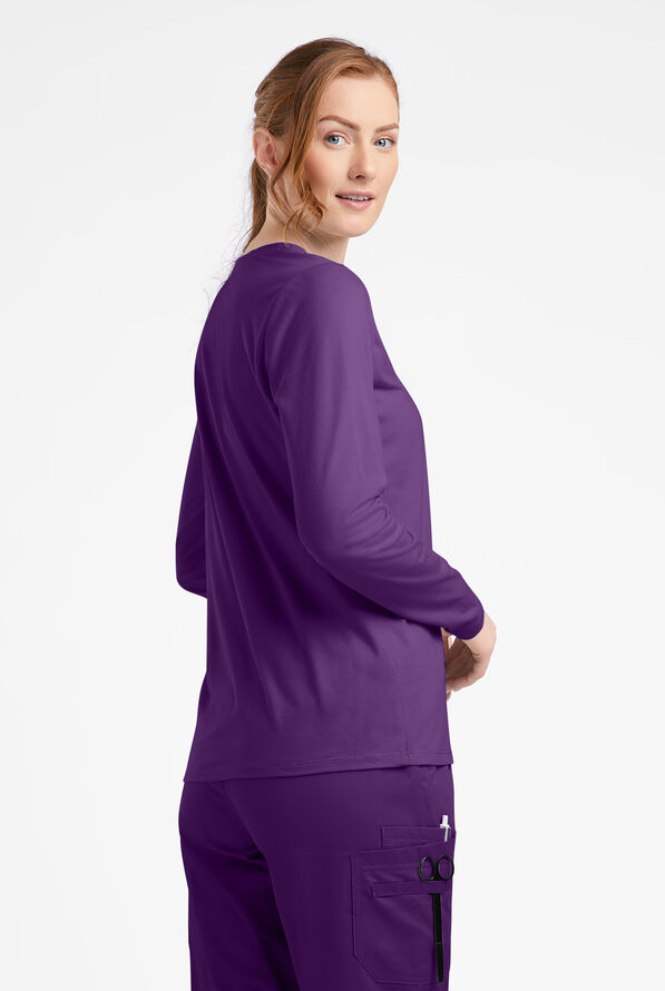 Butter-Soft STRETCH Women’s Cotton-Rich V-Neck Knit Underscrub - Eggplant - 2