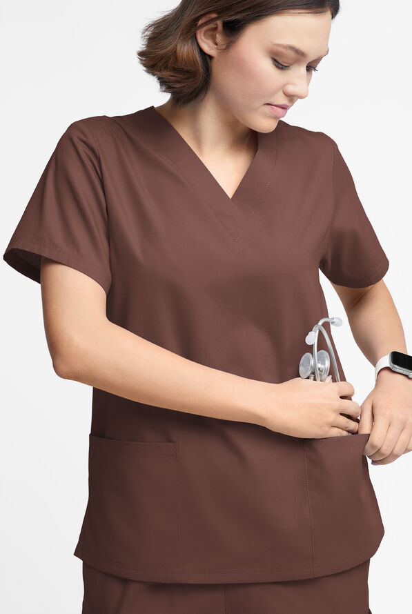 Butter-Soft Originals Women's 2-Pocket V-Neck Scrub Top - French Roast - 4