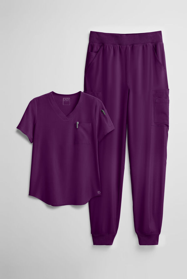 Easy STRETCH Women's 10-Pocket Scrub Set - Eggplant - 1
