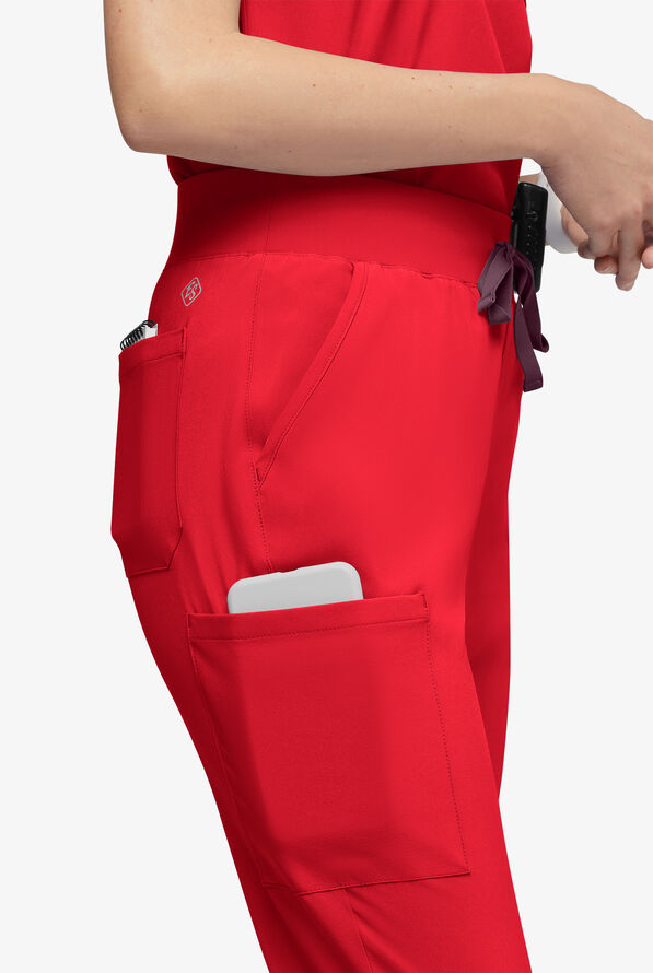 Easy STRETCH Olivia Women's 7-Pocket Slim Leg Jogger Scrub Pants - Petite - Atomic Red - 2