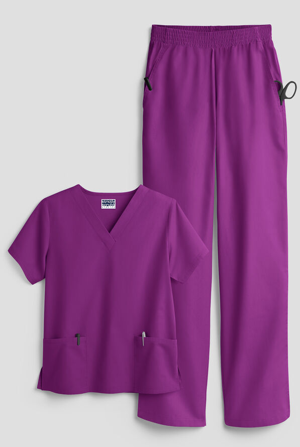 Strictly Scrubs Women's 4-Pocket Scrub Set - Berry Burst - 1