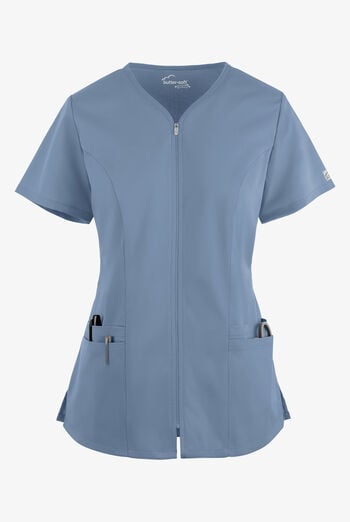 Butter-Soft STRETCH Women's 4-Pocket Smooth Face Zipper Scrub Top
