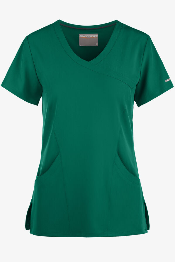 Skechers by Barco Reliance Women's 3-Pocket STRETCH Mock Wrap Scrub Top - Hunter - 1