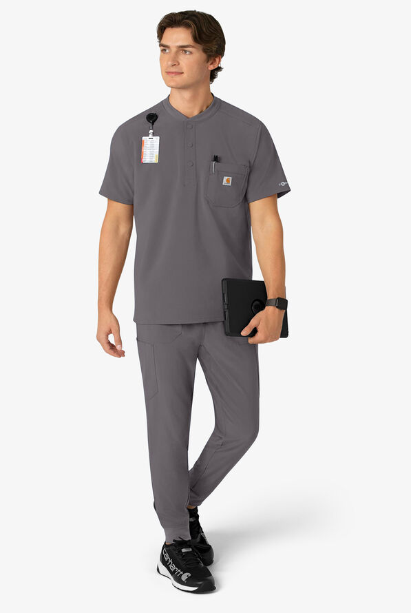 Carhartt Cross-Flex Men's 3-Pocket STRETCH Zip Pocket Henley Banded Collar Scrub Top - Pewter - 5