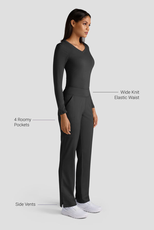 Butter-Soft STRETCH Women's 4-Pocket Knit Waistband Yoga Scrub Pants - Tall - Black - 3