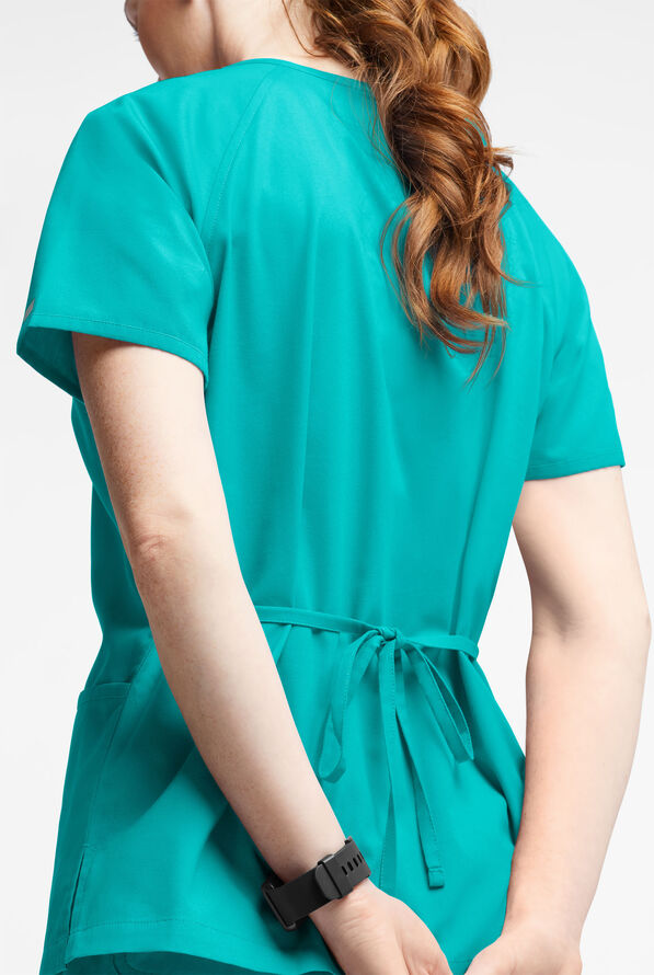 Butter-Soft Originals Women's 3-Pocket Mock Wrap Scrub Top - Bright Teal - 3