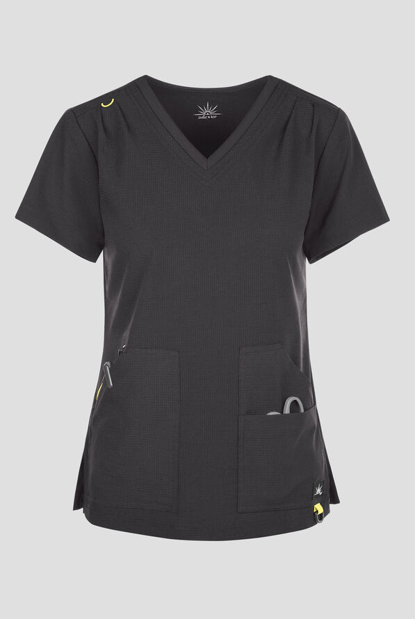 koi Solis Sari Women's 4-Pocket STRETCH V-Neck Scrub Top - Charcoal - 1