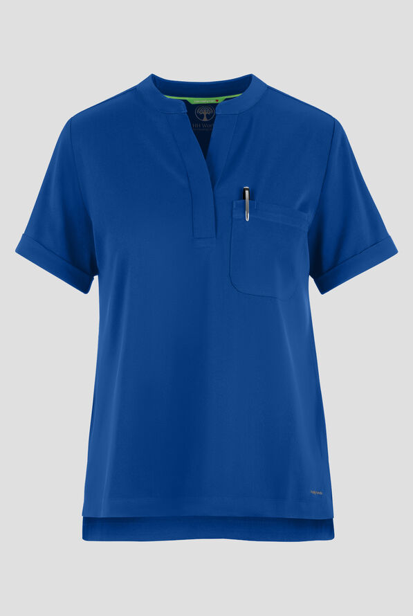 HH Works by Healing Hands Macy Women's 1-Pocket STRETCH Mandarin Collar Tuck In Scrub Top - Royal - 1