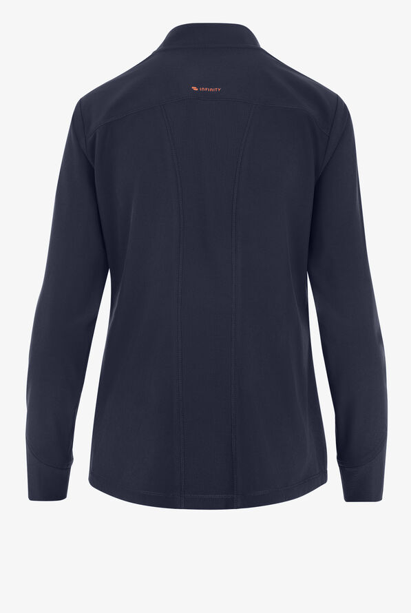 Infinity GNR8 Women's 4-Pocket STRETCH Rib-Knit Zip Front Round Neck Scrub Jacket - Navy - 2