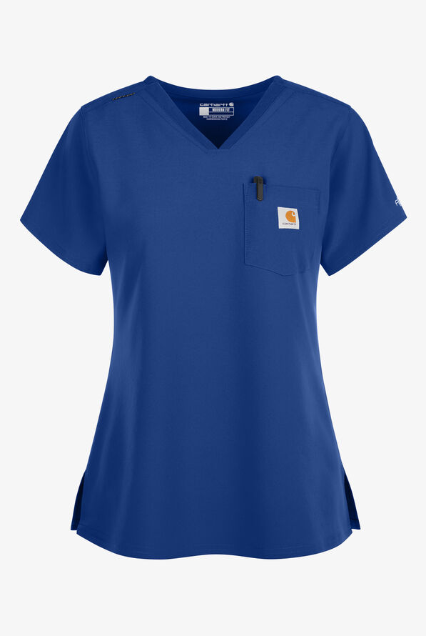 Carhartt Cross-Flex Force Women's 1-Pocket STRETCH Knit Panel Tuck In Scrub Top - Royal - 1