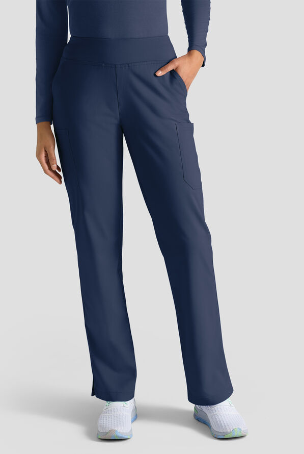 Butter-Soft STRETCH FLXTEK+ Women's 4-Pocket Knit Waistband Yoga Scrub Pants - Navy - 1