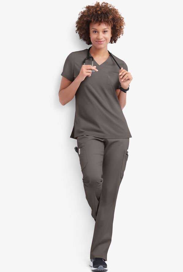 Butter-Soft STRETCH Women's 9-Pocket Drawstring with Back Elastic Scrub Pants - Cool Grey - 4