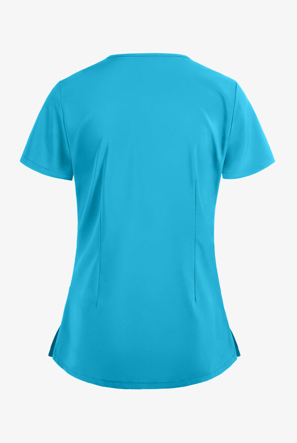 Easy STRETCH Demi Women's 4-Pocket Henley Scrub Top - Turquoise - 4