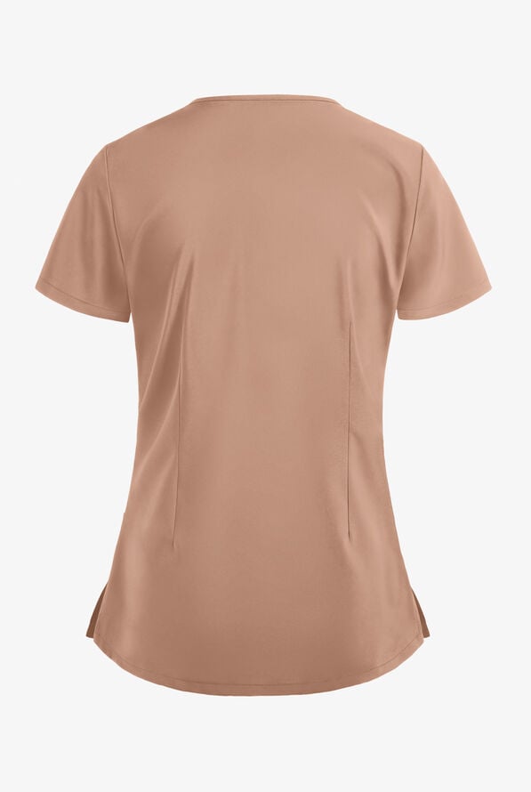 Blusa m&eacute;dica Easy STRETCH Demi estilo Henley con 4 bolsillos para mujer - Warm Terrazzo - 4