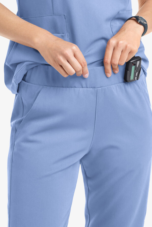 MOVEMENT by Butter-Soft Vega Women's 5-Pocket Flat Front Jogger STRETCH Scrub Pants - Petite - Ceil Blue - 2