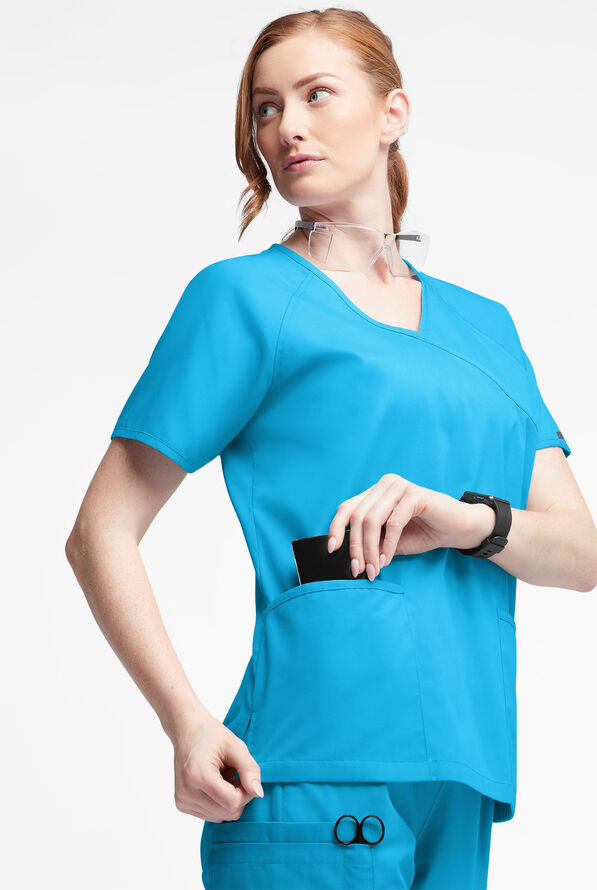 Blusa médica Butter-Soft Originals estilo cruzado con mangas raglán y 3 bolsillos para mujer - Turquoise - 2