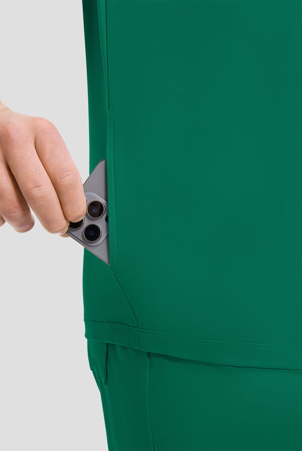 Cherokee Achieve Men's 3-Pocket STRETCH Relaxed V-Neck Knit Scrub Top - Hunter - 3