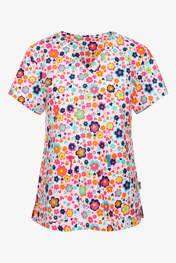 Zavate Ava Therese Sweet Petals Women's 2-Pocket STRETCH V-Neck Print Scrub Top - null - 1