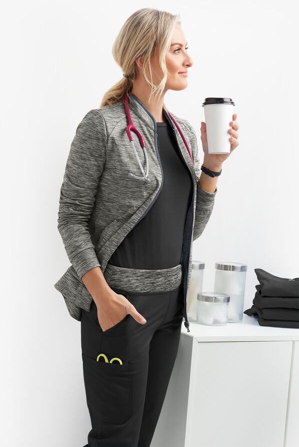 Chaqueta m&eacute;dica UA Butter-Soft STRETCH de punto tejido con cremallera y 2 bolsillos para mujer - Silver Melange - 4