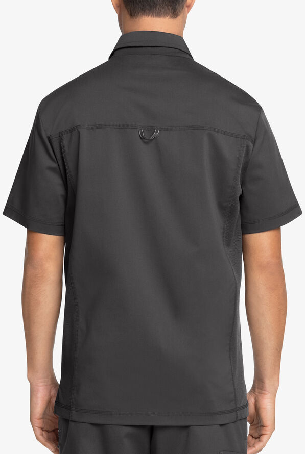 Cherokee Workwear Revolution Men's 1-Pocket STRETCH Snap Placket Polo Scrub Top - Pewter - 4