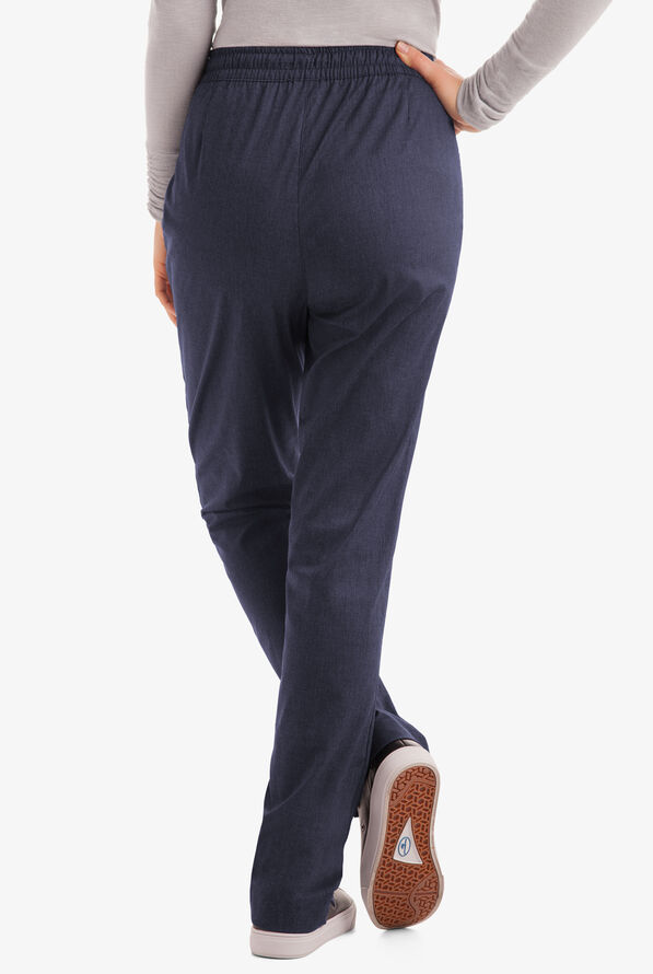 Butter-Soft STRETCH Women's 3-Pocket Elastic Waist Drawstring Scrub Pants - Tall - Indigo Denim - 3