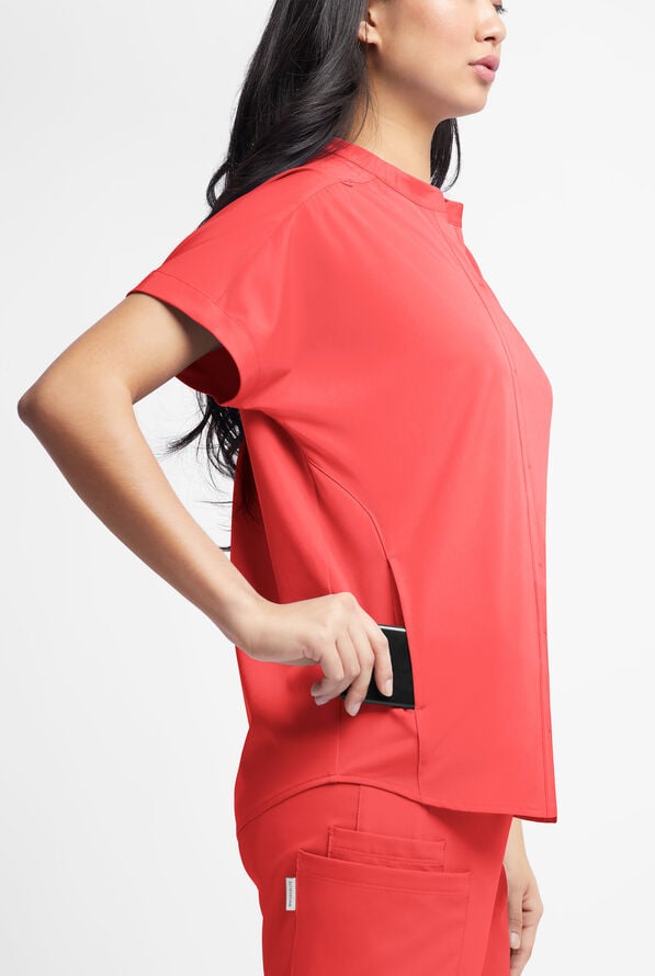 WhisperLite Women’s Aerin 3-Pocket Oversized Dolman Sleeve Scrub Top - Radiant Red - 2