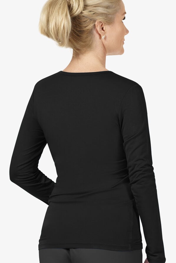 Camiseta médica WonderWink STRETCH con mangas largas para mujer - Black - 4