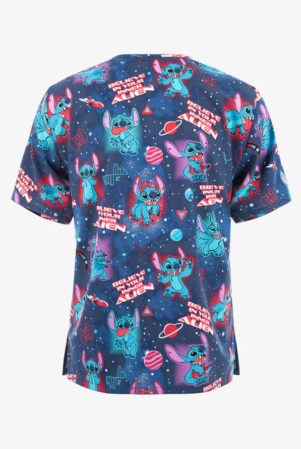 Tooniforms Disney's Lilo Inner Alien Unisex 3-Pocket STRETCH V-Neck Print Scrub Top - null - 2