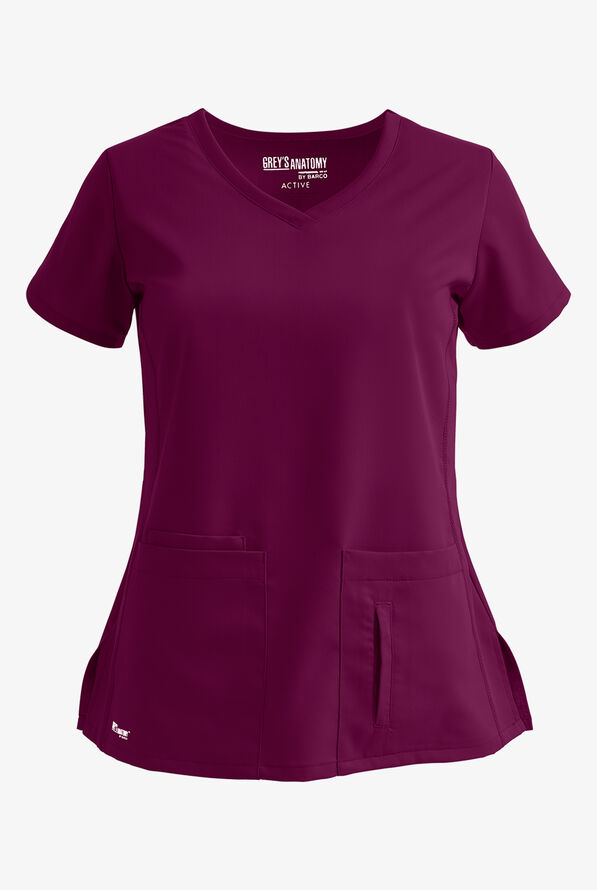 Grey's Anatomy by Barco Cora Women's 4-Pocket Crossover V-Neck Scrub Top - Wine - 1