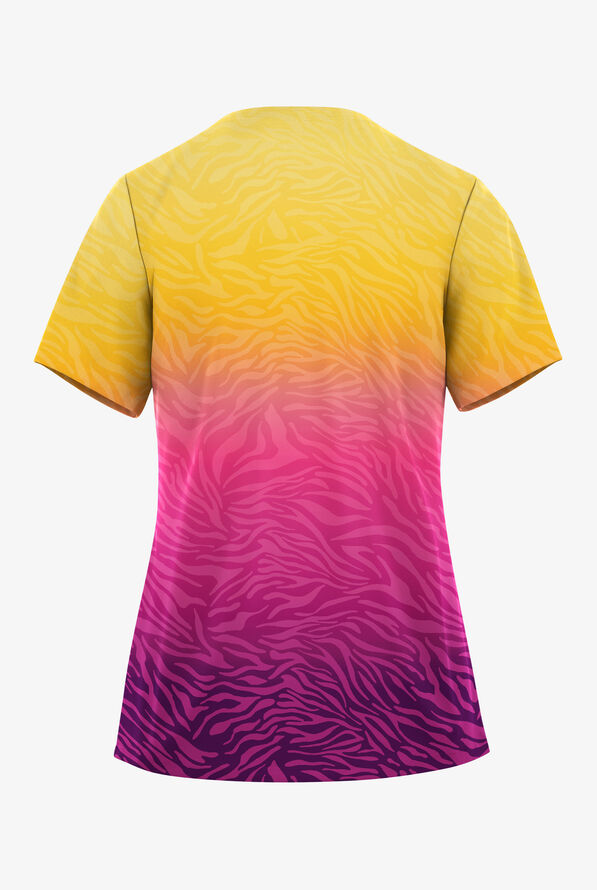 Easy STRETCH Sunrise Zebra Eggplant Women's V-Neck Print Scrub Top - null - 2