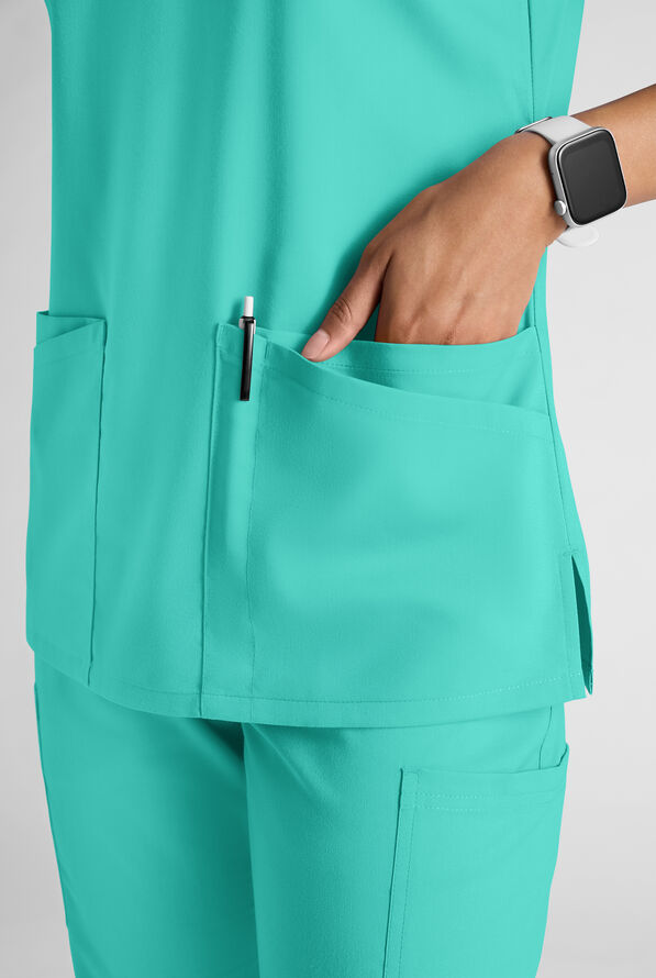 Butter-Soft STRETCH Women's 6-Pocket V-Neck Scrub Top - Aqua Dust - 5