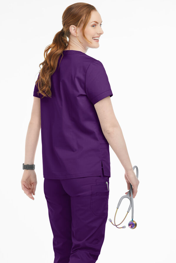 Butter-Soft STRETCH Women's 4-Pocket Notch Neck Scrub Top - Eggplant - 3