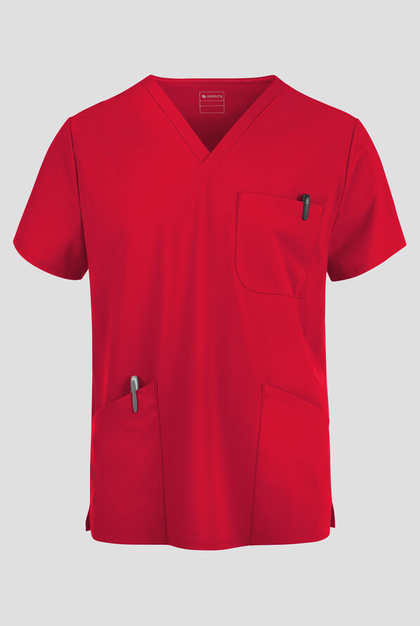 Infinity Pursuit Men's 3-Pocket STRETCH V-Neck Scrub Top - Cherry Pop - 1
