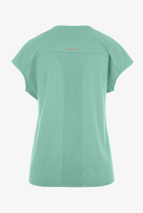 Infinity GNR8 Women's 3-Pocket STRETCH Rib-Knit Dolman Sleeve Zip Placket Round Neck Scrub Top - Matcha Latte - 2