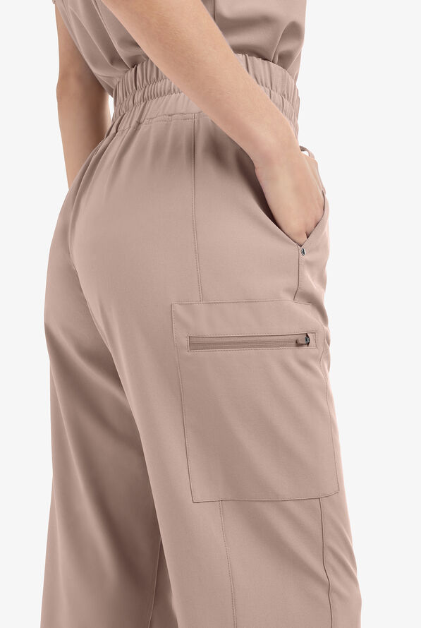 Easy STRETCH Ellie Women's 5-Pocket High Waisted Wide Leg Scrub Pants - Petite - Mocha Meringue - 3