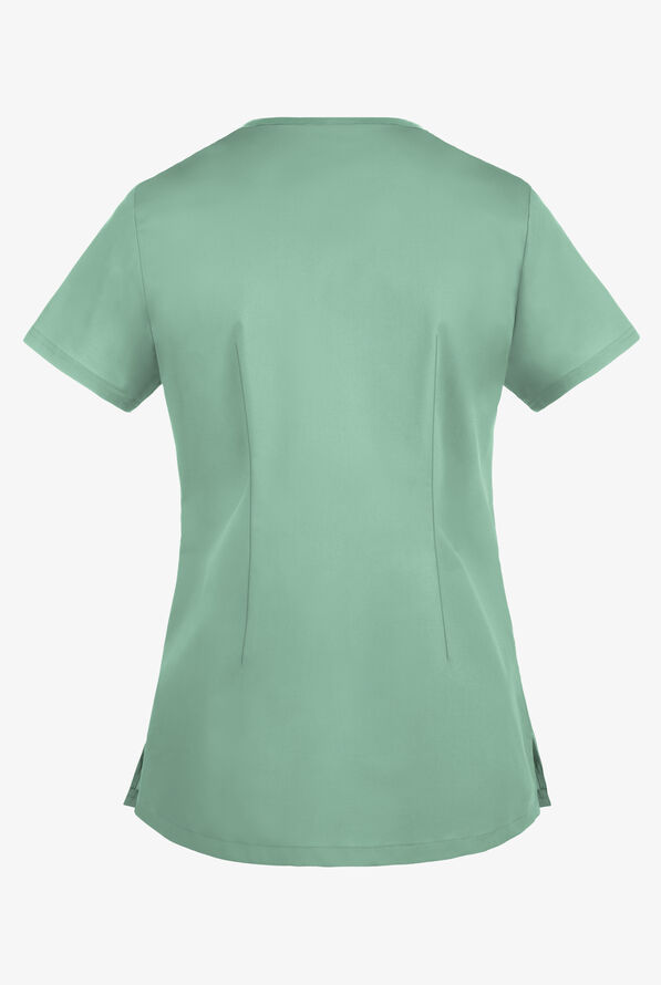 Butter-Soft STRETCH Women's 3-Pocket V-Neck Mock Wrap Scrub Top - Water Mint - 2