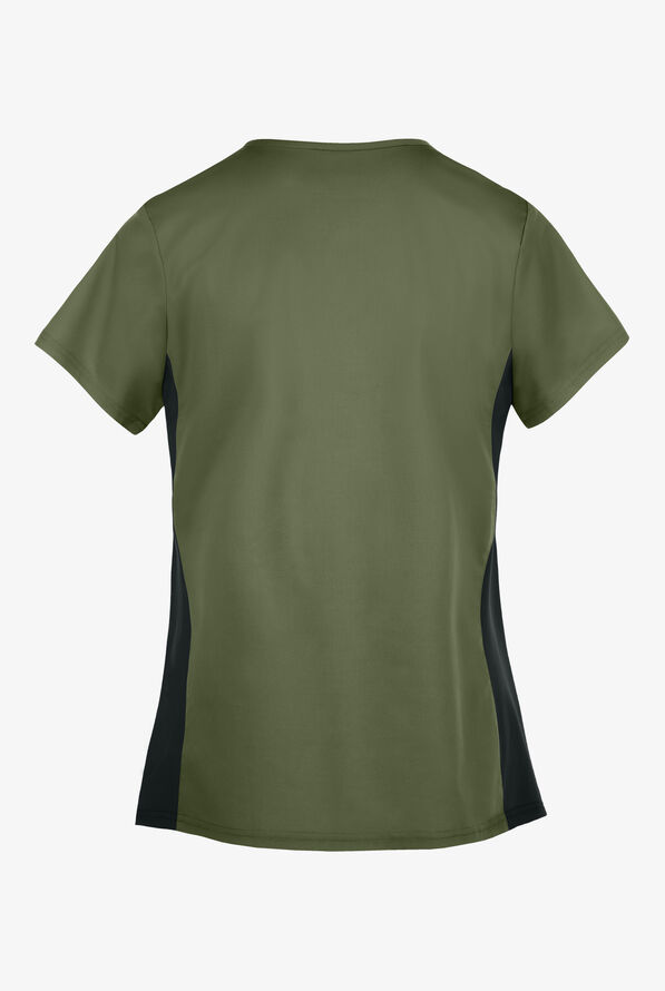 Butter-Soft STRETCH Women's 3-Pocket Knit Panel Maternity Scrub Top - Light Olive/Black - 3