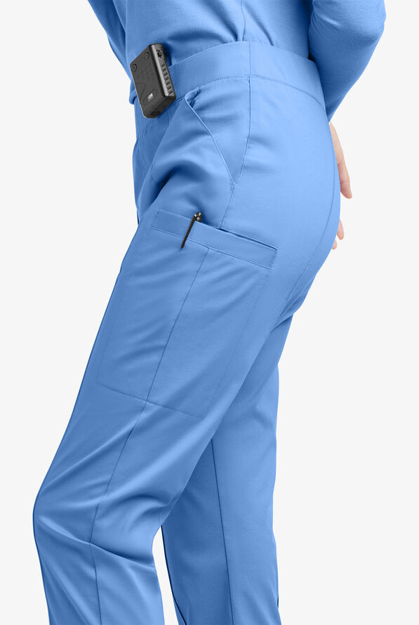 Butter-Soft STRETCH Women's 6-Pocket Pin-Tuck Crop Slim with Sport Trim Detail Scrub Pants - Ceil/Silver Melange - 7