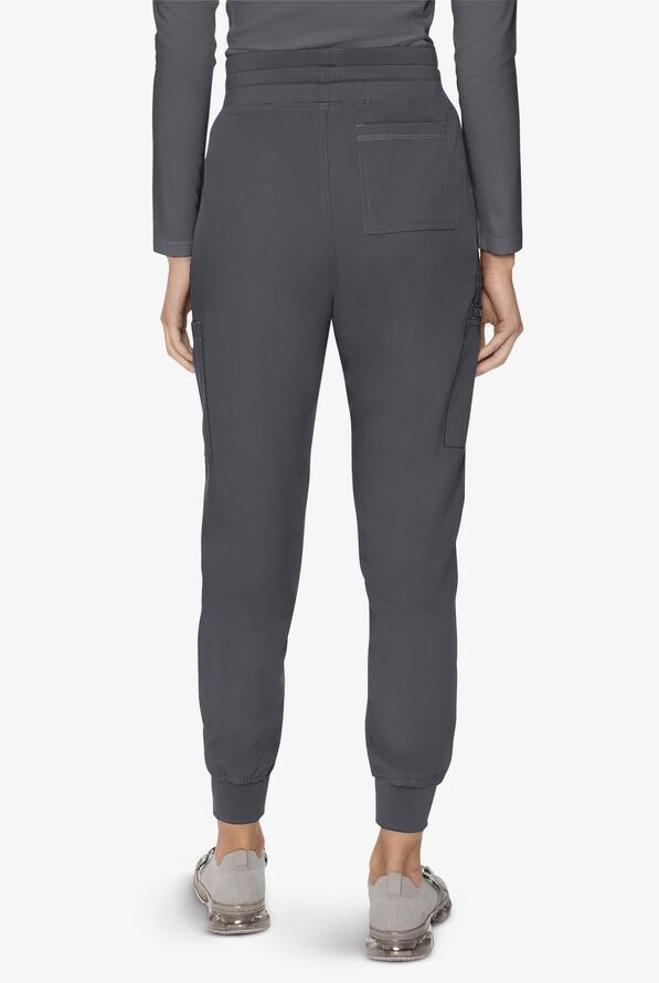 Med Couture Touch Women's 6-Pocket STRETCH High Waisted Double Cargo Jogger Scrub Pants - Pewter - 4