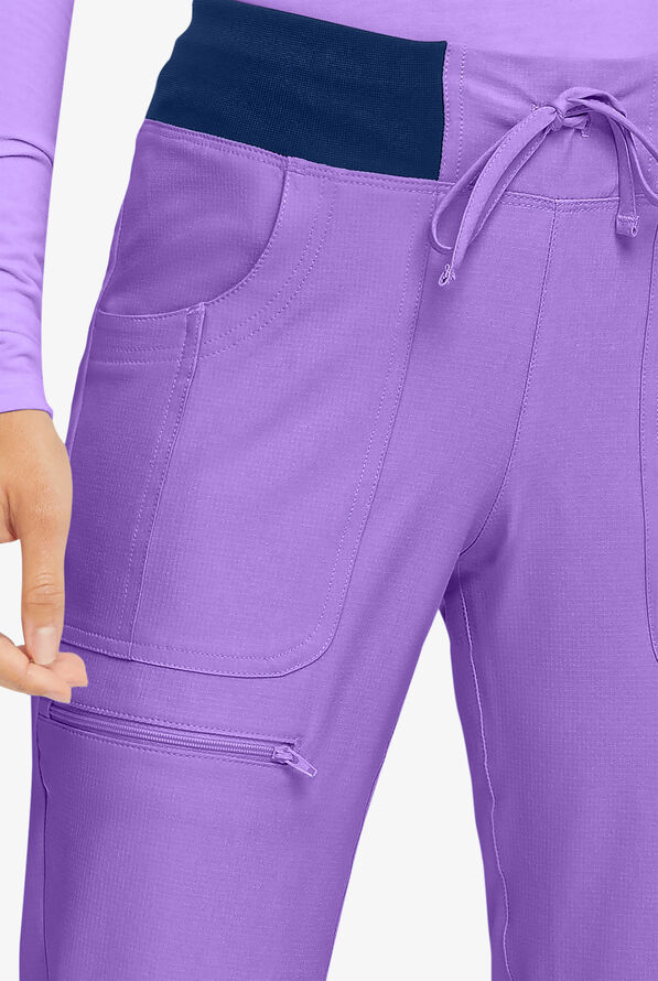 heartsoul Break On Through Women's 6-Pocket STRETCH Elastic Cuff Jogger Scrub Pants - Petite - Lavender Sparkle/Navy - 3