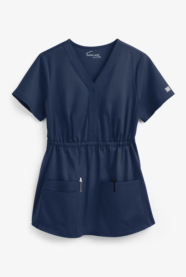 Butter-Soft STRETCH Women's 3-Pocket Knit Panel Maternity Scrub Top - Navy - 1